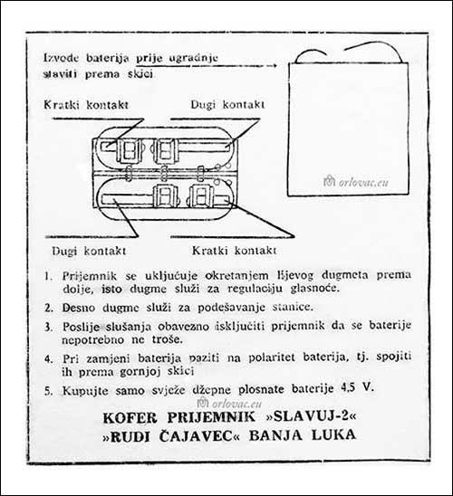 Radio prijemnik Slavuj: Naputak.